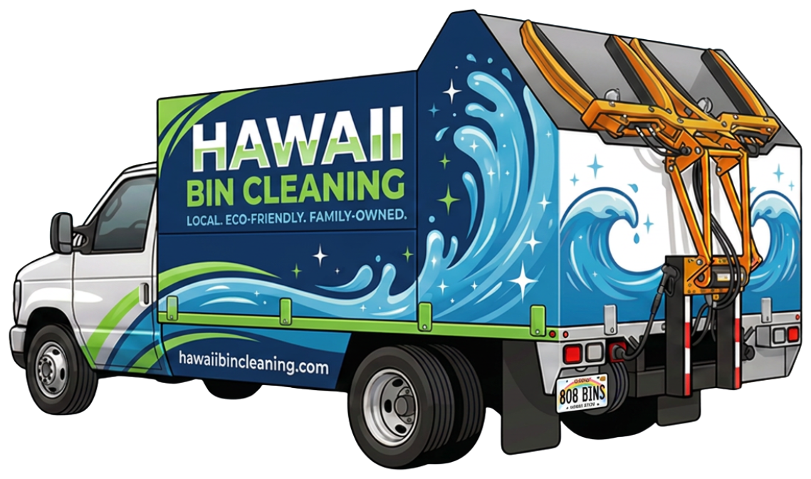 Illustrated Hawaii Bin Cleaning truck with two hydraulic bin lifters